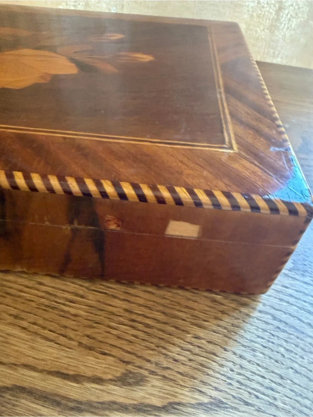 Vintage Wooden Inlay Jewelry Box - Brown & Tan